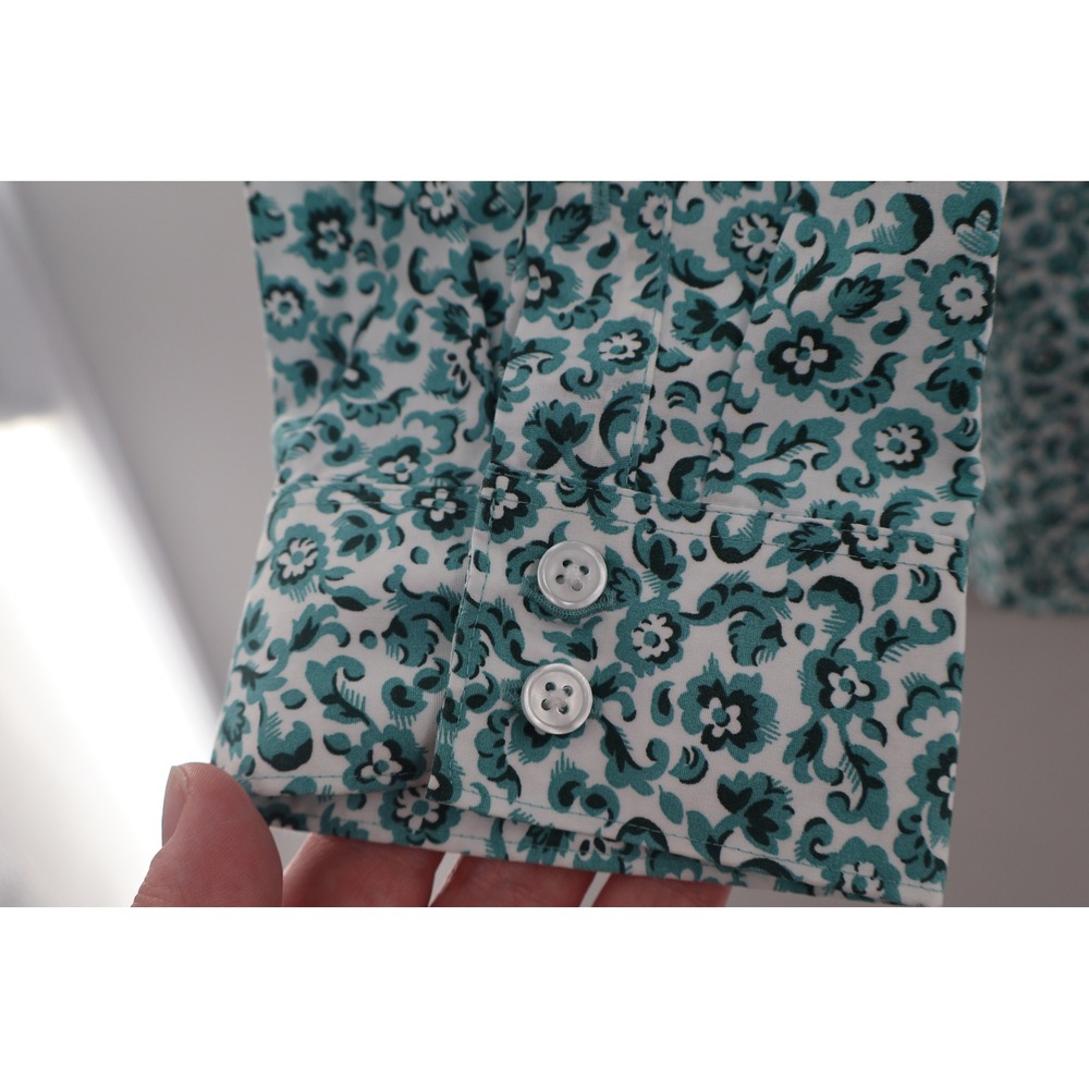 Lands' End Plus 24W Teal Floral Cotton Button Down Shirt - Picture 3 of 7